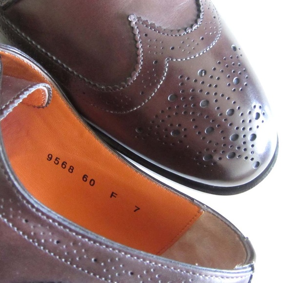 new SANTONI FAM antiqued wingtip shoes 7 F / 8 US